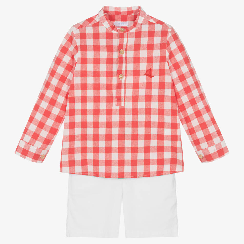 Foque - Рубашка в красную клетку и белые шорты | Childrensalon