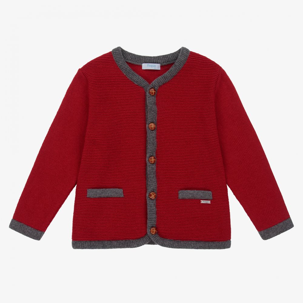Foque - Boys Red Wool Knit Cardigan | Childrensalon