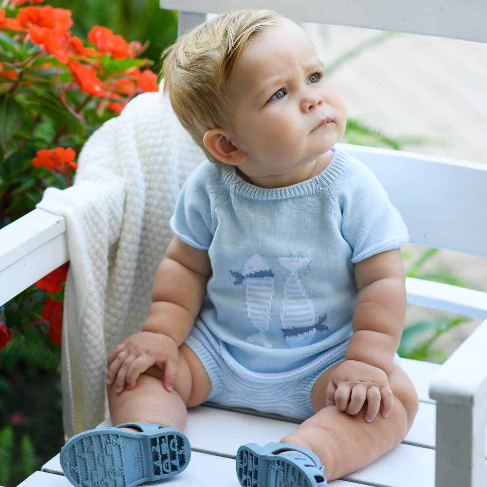 Foque-Boys Soft Knit Fish Shorts Ensemble | Childrensalon Outlet