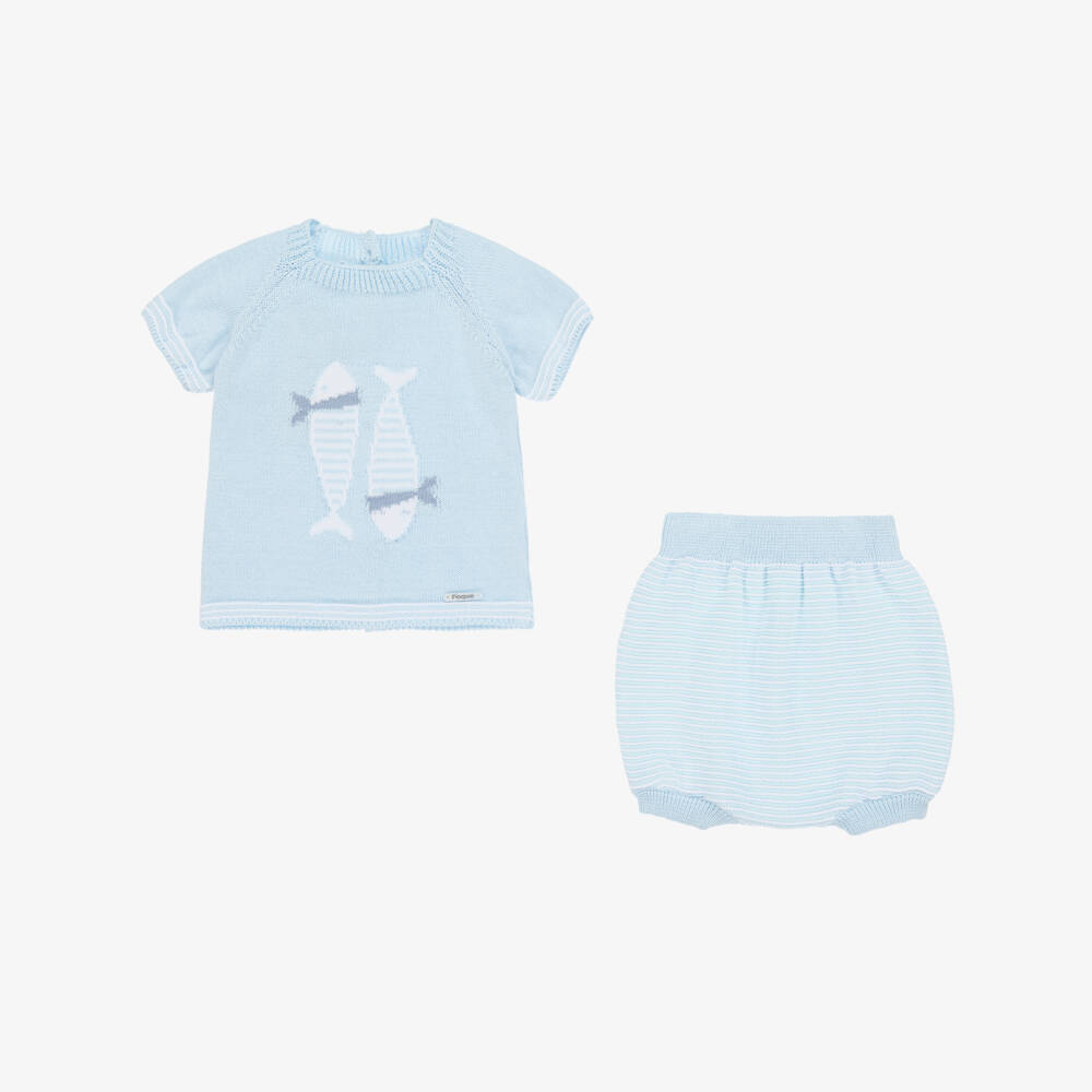 Foque-Boys Soft Knit Fish Shorts Ensemble | Childrensalon Outlet