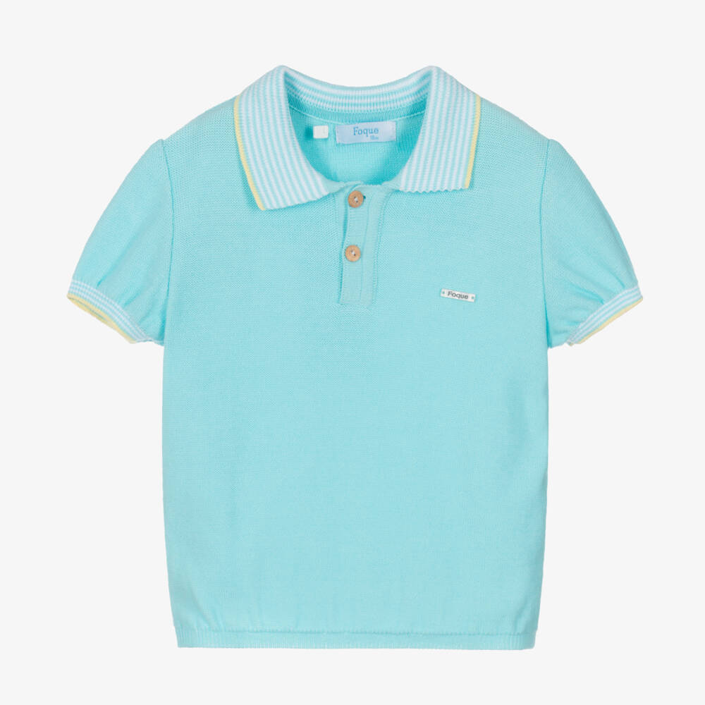 Foque-Boys Turquoise Knit Cotton Polo | Childrensalon Outlet