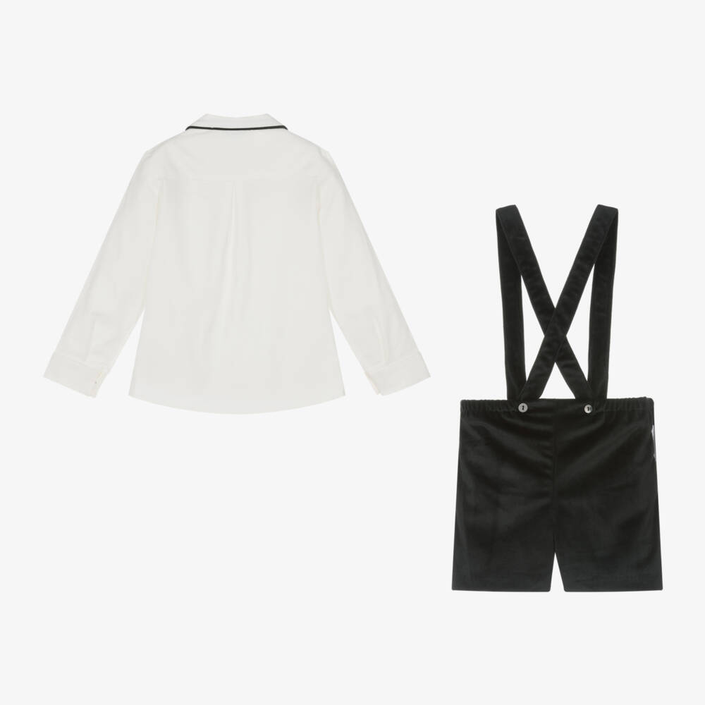 Foque-طقم شورت مخمل لون أسود وعاجي للأولاد | Childrensalon Outlet