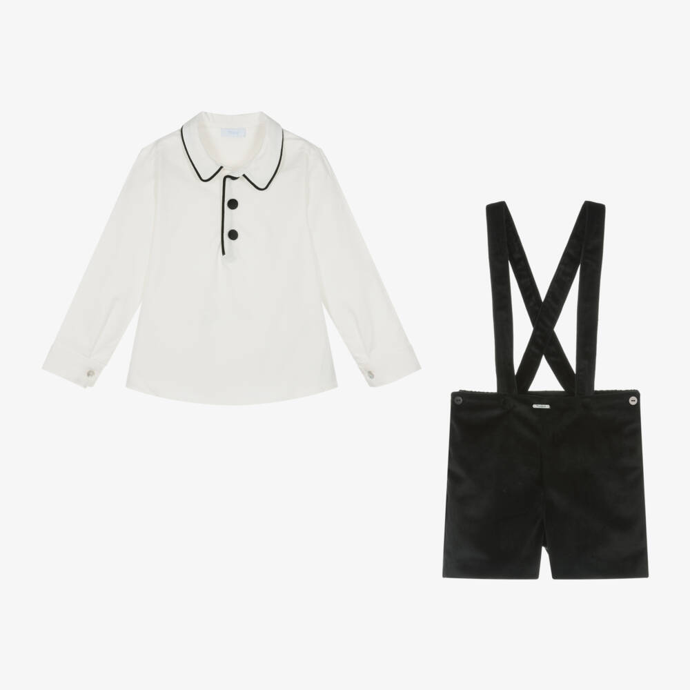Foque-طقم شورت مخمل لون أسود وعاجي للأولاد | Childrensalon Outlet
