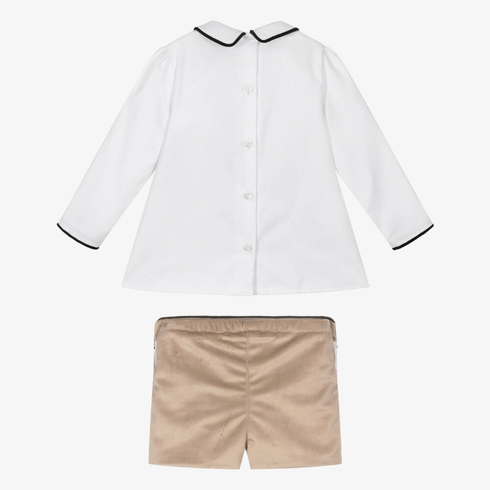 Foque-Boys White & Beige Velvet Shorts Set | Childrensalon Outlet
