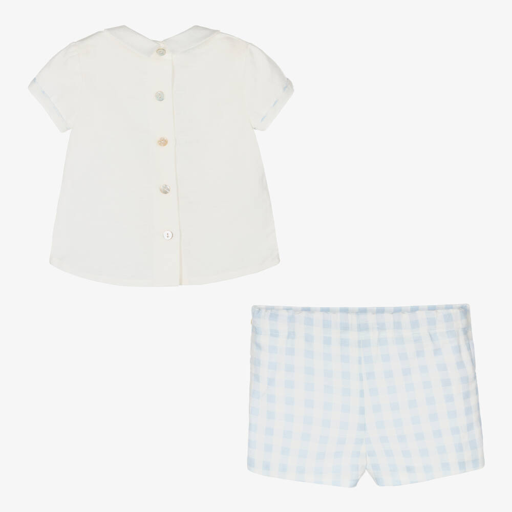 Foque-Boys White & Blue Checked Shorts Set | Childrensalon Outlet