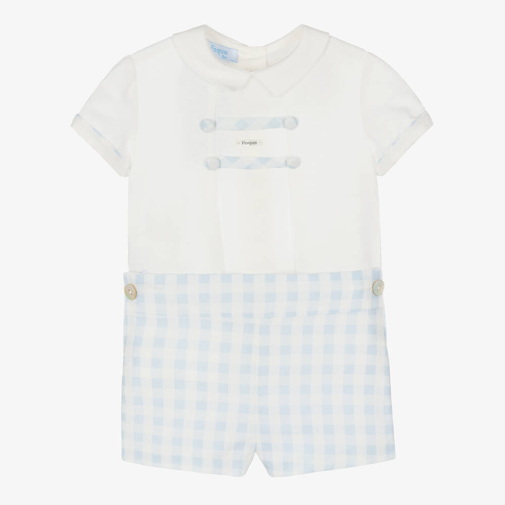 Foque - Ensemble short bleu blanc carreaux | Childrensalon