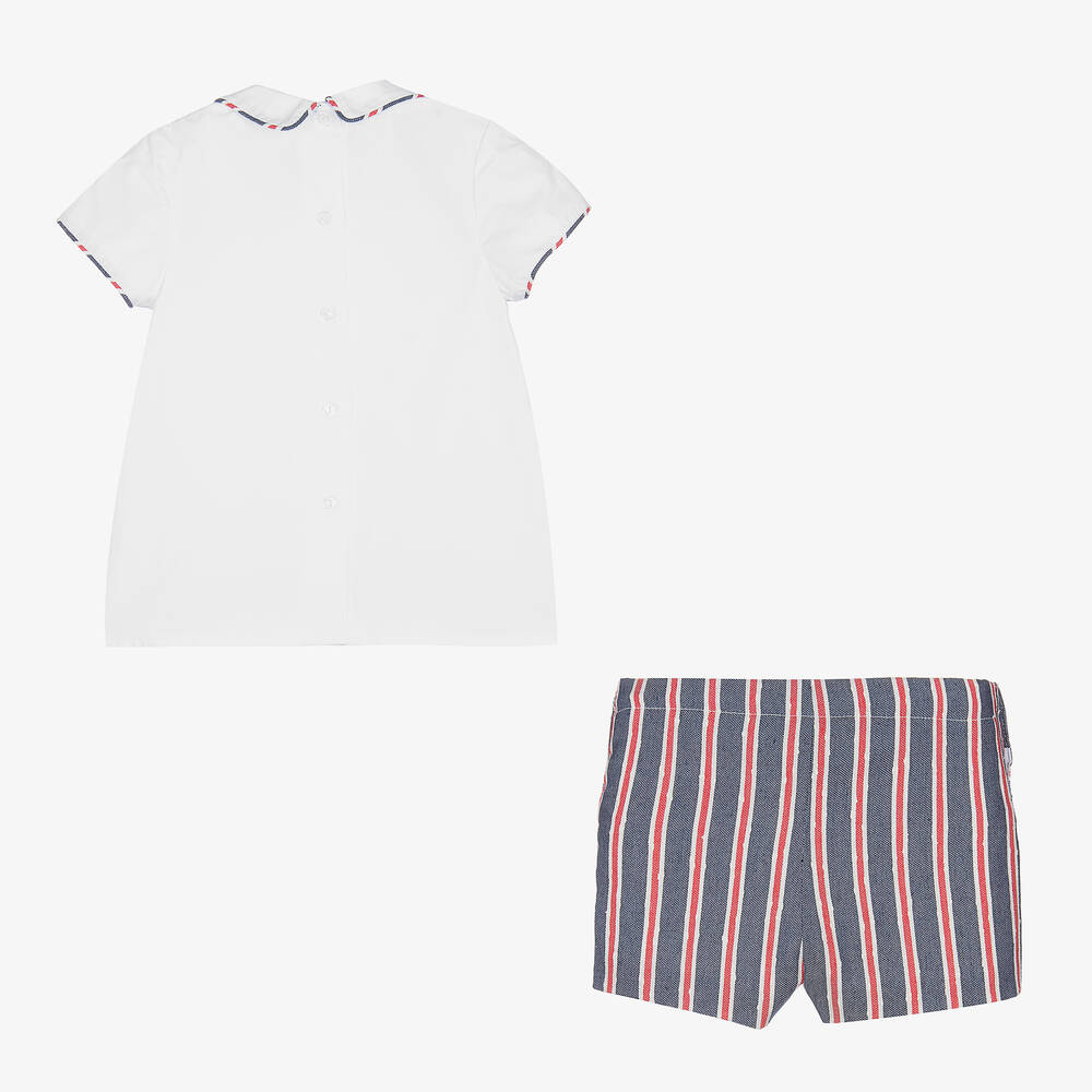 Foque-طقم شورت قطن لون أبيض وأزرق للأولاد | Childrensalon Outlet