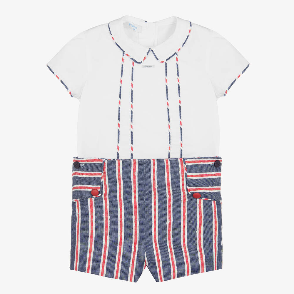 Foque - Baumwoll-Top & Shorts Set weiß/blau | Childrensalon