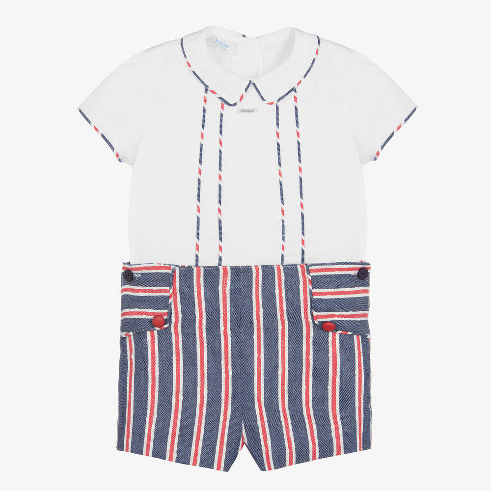 Foque - Ensemble short coton bleu et blanc | Childrensalon