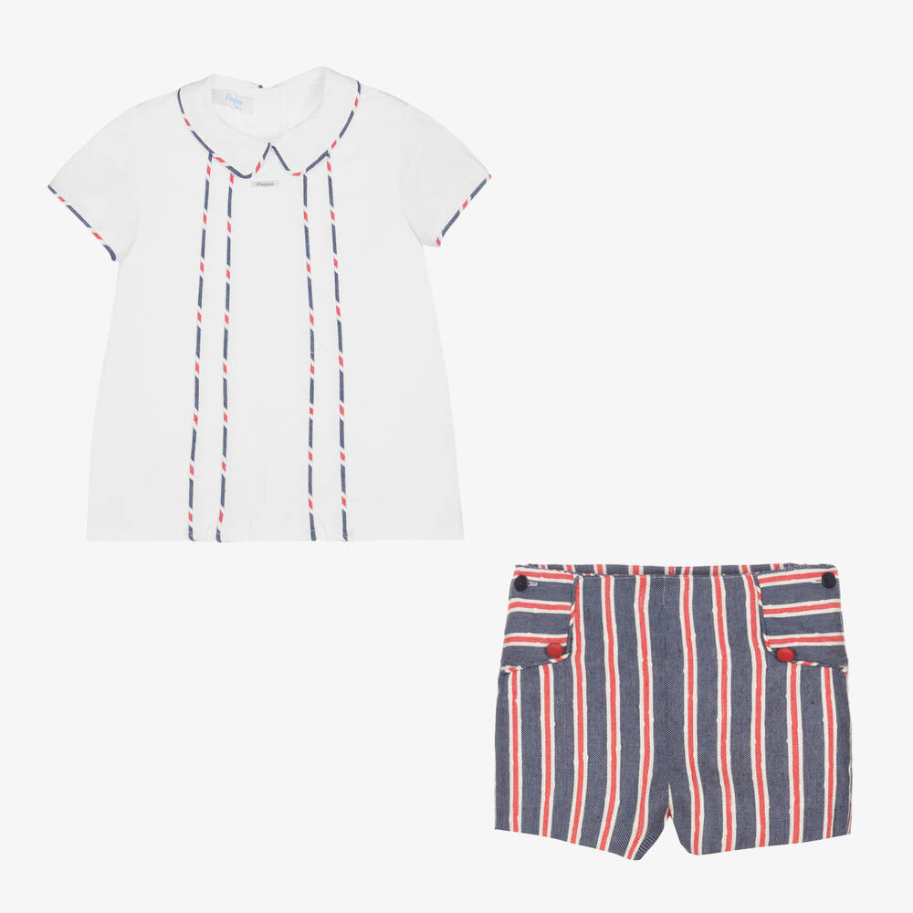 Foque-طقم شورت قطن لون أبيض وأزرق للأولاد | Childrensalon Outlet