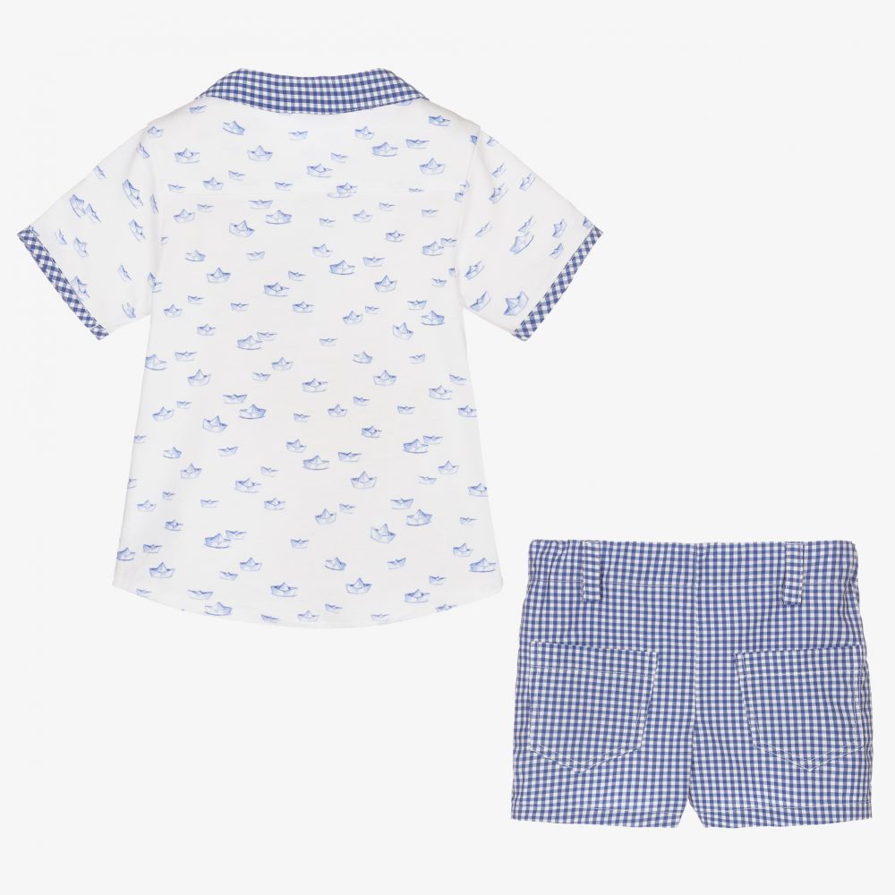Foque-طقم شورت قطن جيرسي لون أبيض وأزرق باهت للأولاد | Childrensalon Outlet