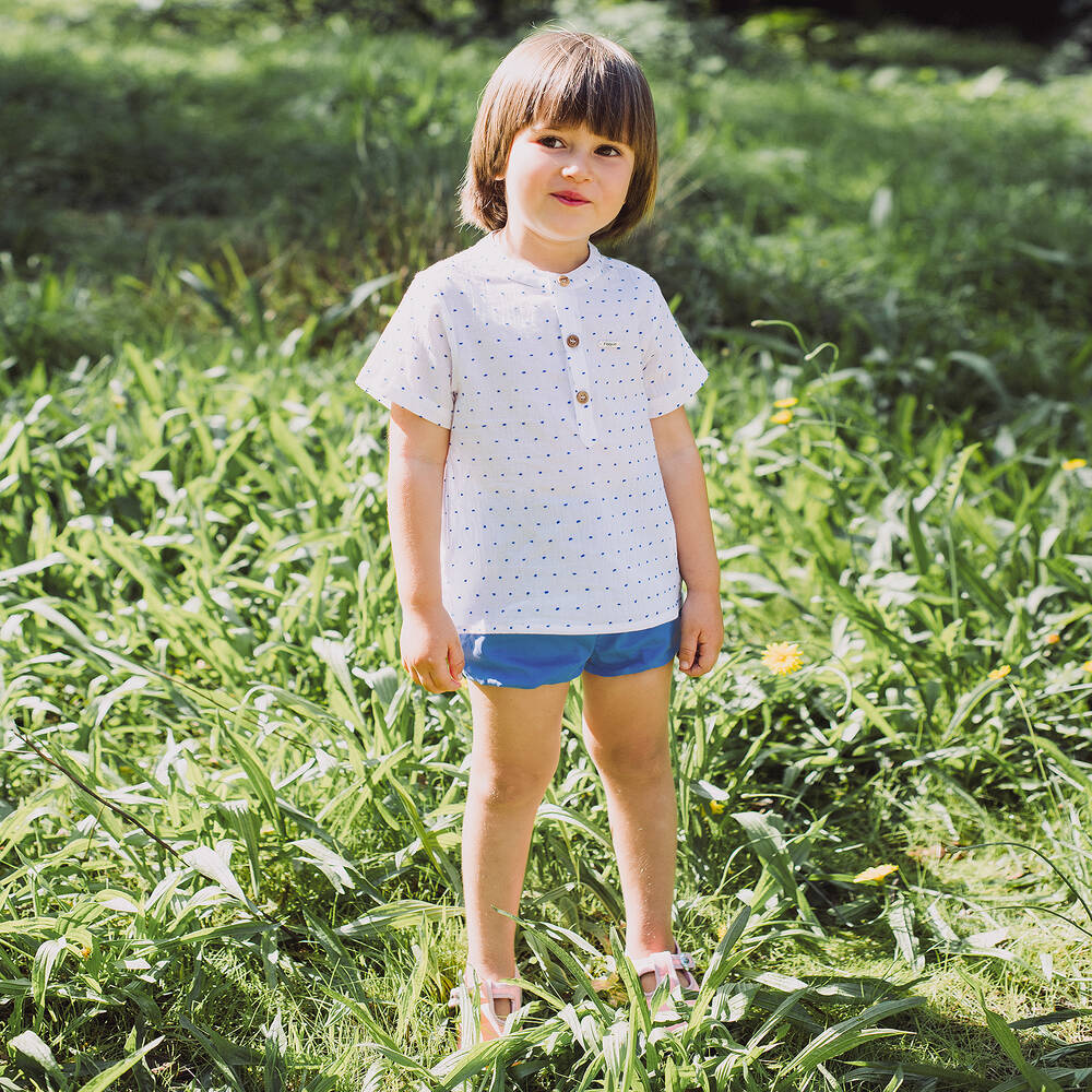 Foque-Boys White & Blue Shorts Set | Childrensalon Outlet