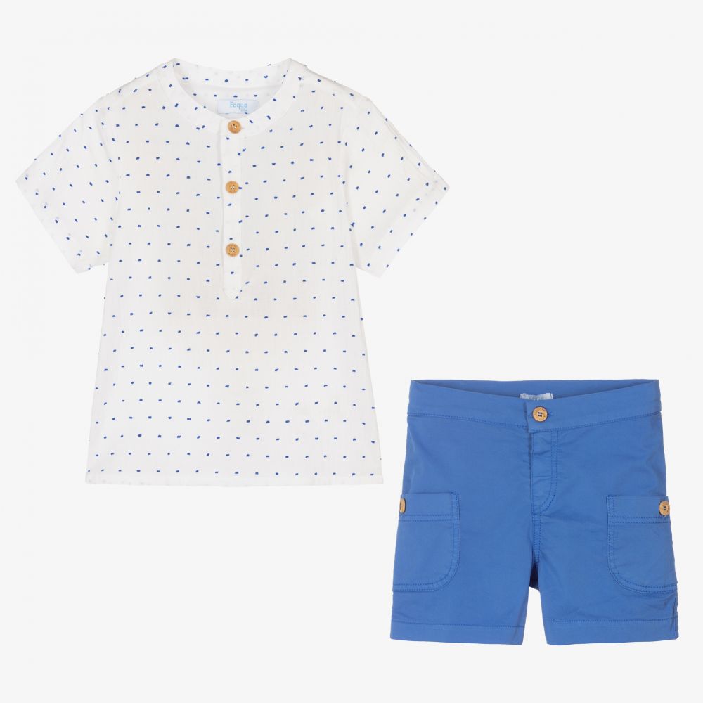 Foque-Boys White & Blue Shorts Set | Childrensalon Outlet
