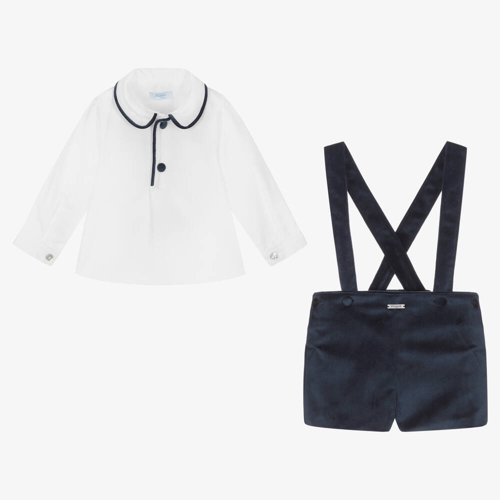 Foque-Boys White & Blue Shorts Set | Childrensalon Outlet