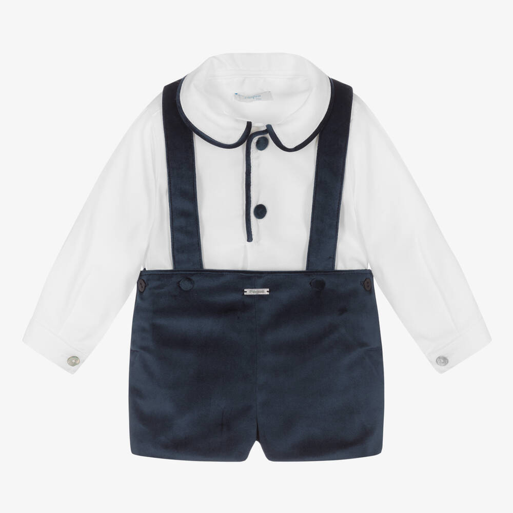 Foque - Boys White & Blue Shorts Set | Childrensalon