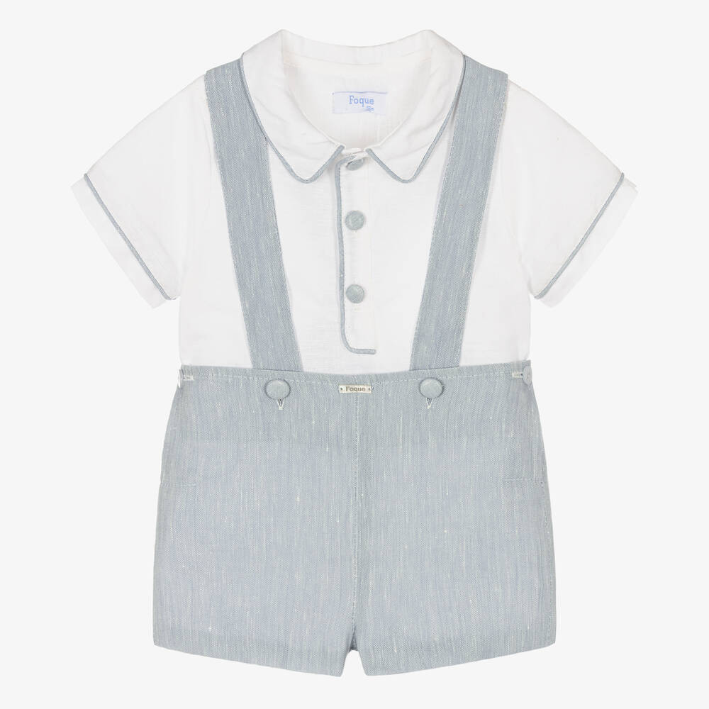 Foque-Boys White & Blue Shorts Set | Childrensalon Outlet