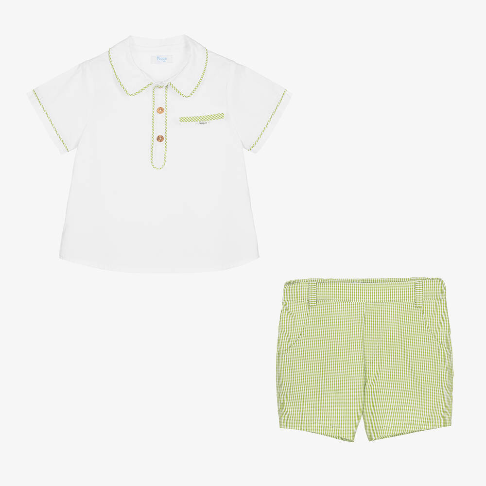 Foque-Белый топ и зеленые шорты в клетку | Childrensalon Outlet