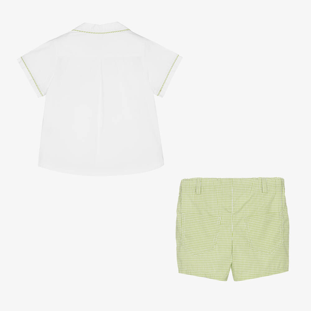 Foque-Белый топ и зеленые шорты в клетку | Childrensalon Outlet