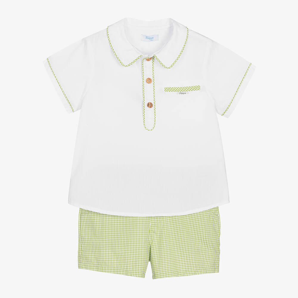 Foque - Top & Vichykaro-Shorts in Weiß/Grün | Childrensalon