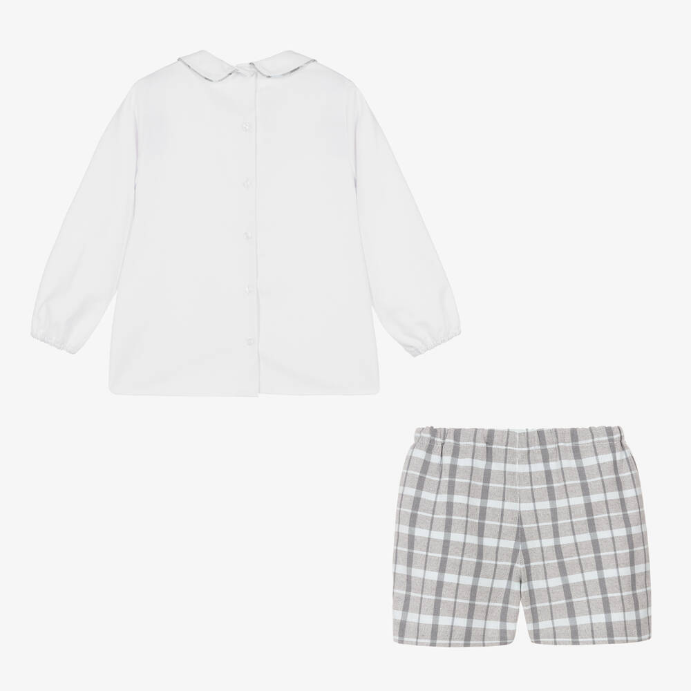 Foque-Белая рубашка и серые шорты в клетку | Childrensalon Outlet