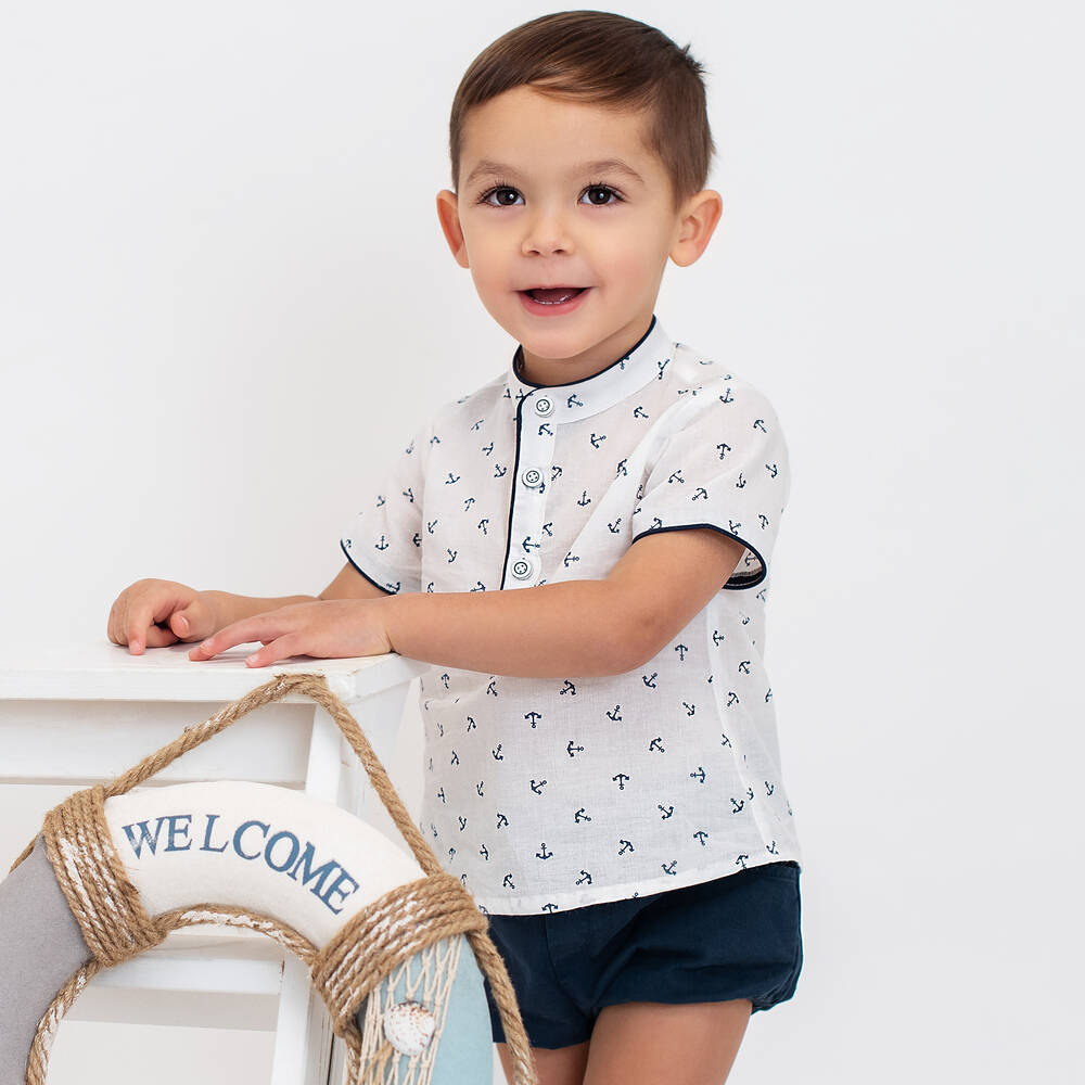 Foque-طقم شورت أطفال ولادي قطن لون أبيض وكحلي | Childrensalon Outlet