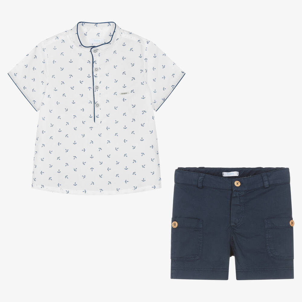 Foque-طقم شورت أطفال ولادي قطن لون أبيض وكحلي | Childrensalon Outlet