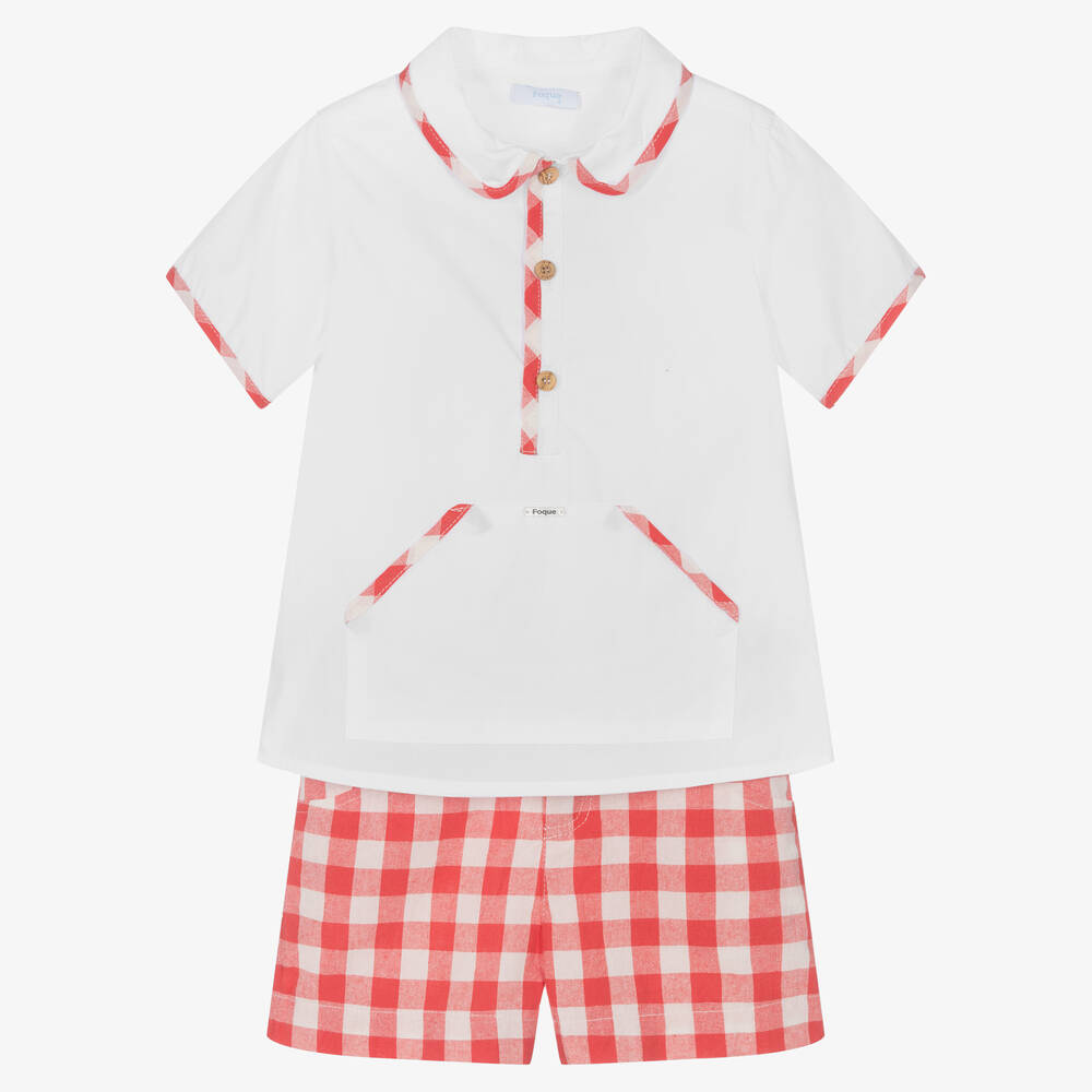 Foque - Ensemble short blanc et rouge vichy | Childrensalon