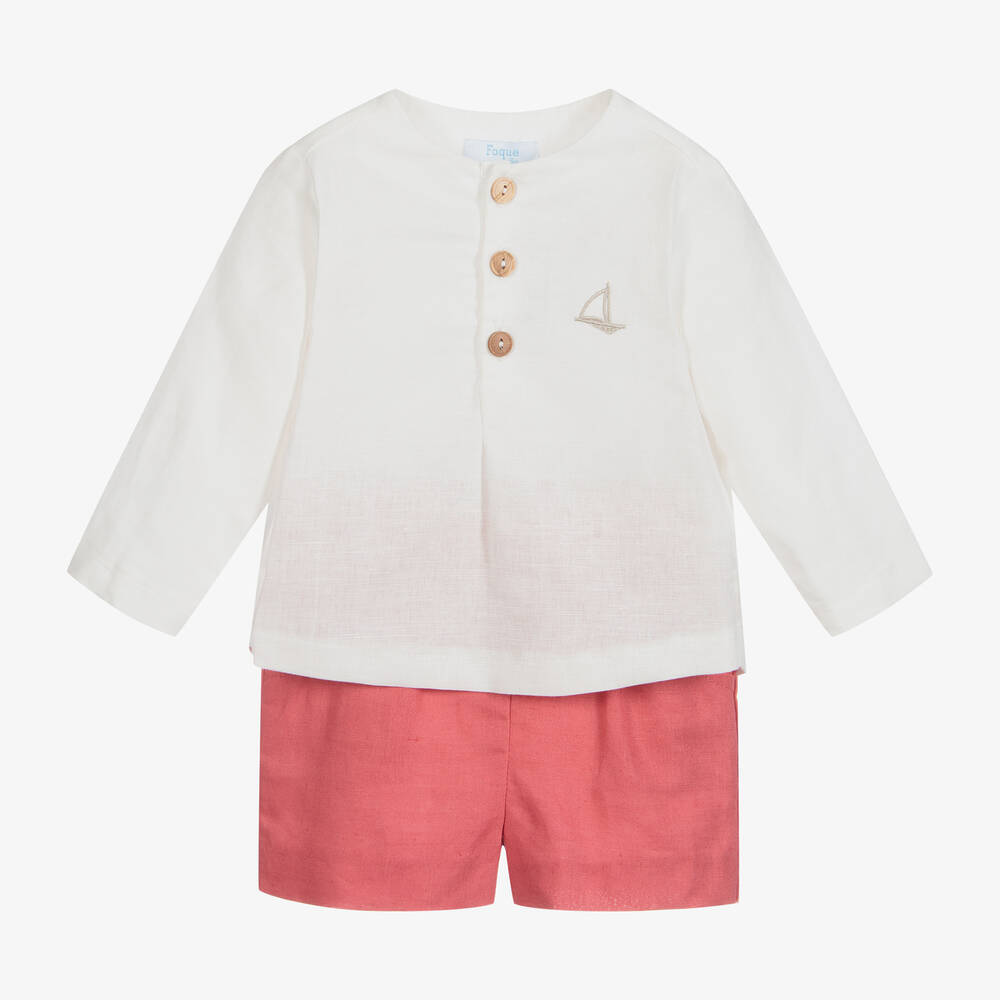 Foque - Boys White & Red Shorts Set | Childrensalon