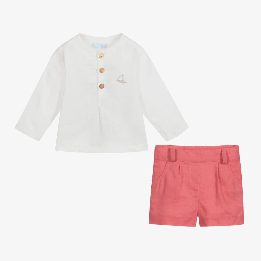 Foque-Boys White & Red Shorts Set | Childrensalon Outlet