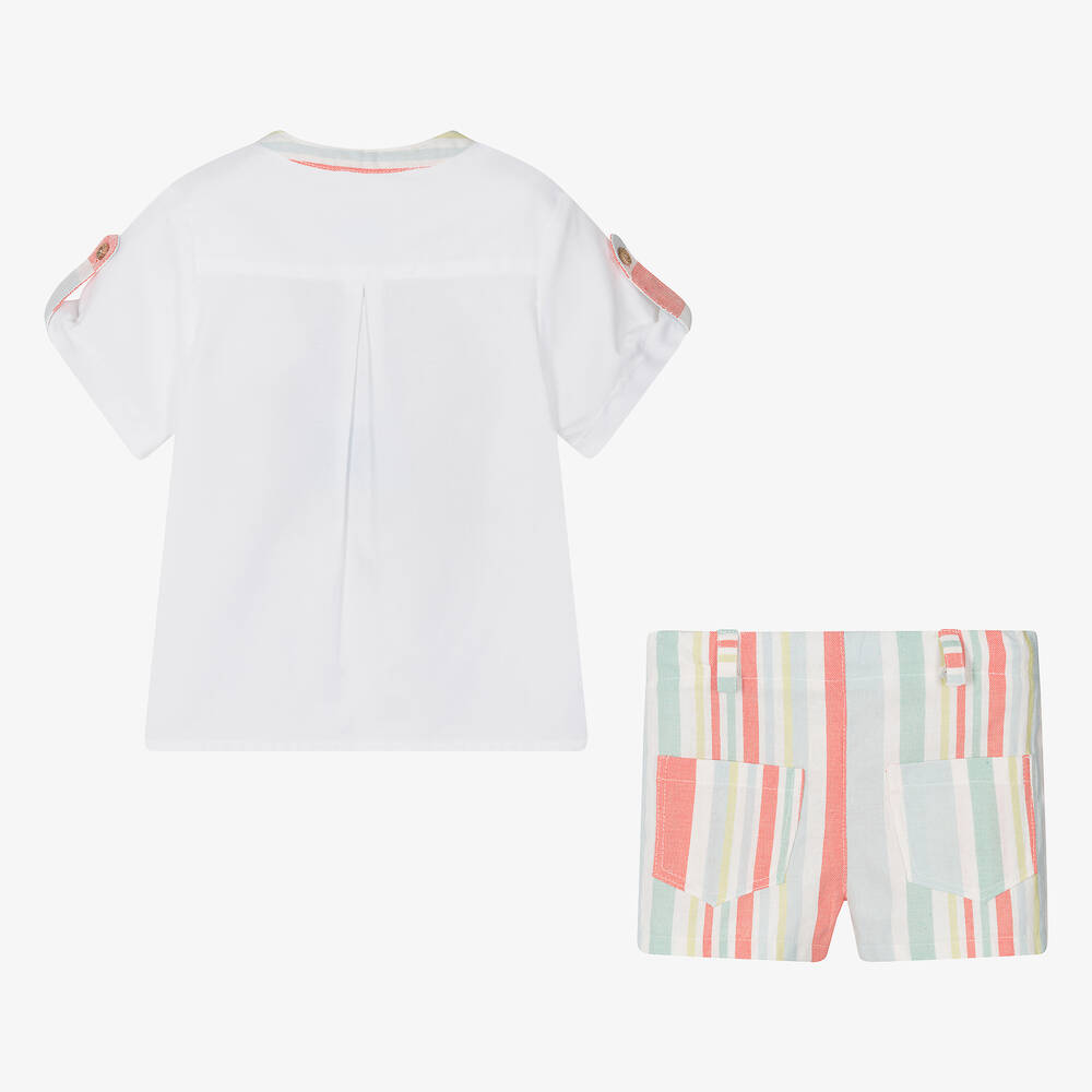 Foque-Boys White Stripe Cotton Shorts Set | Childrensalon Outlet