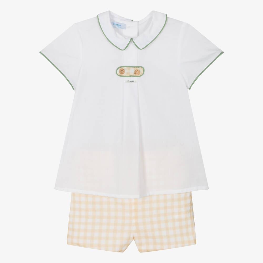 Foque-Boys White & Yellow Cotton Shorts Set | Childrensalon Outlet