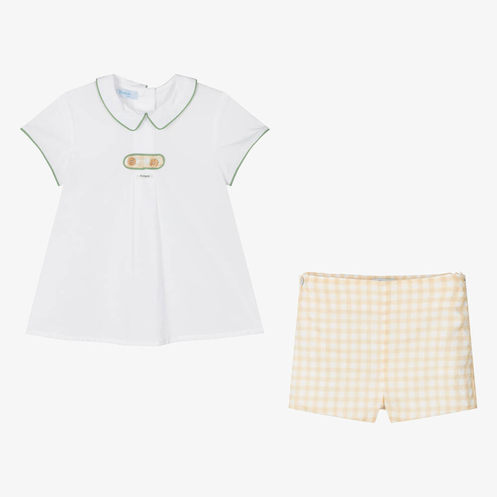 Foque-Boys White & Yellow Cotton Shorts Set | Childrensalon Outlet