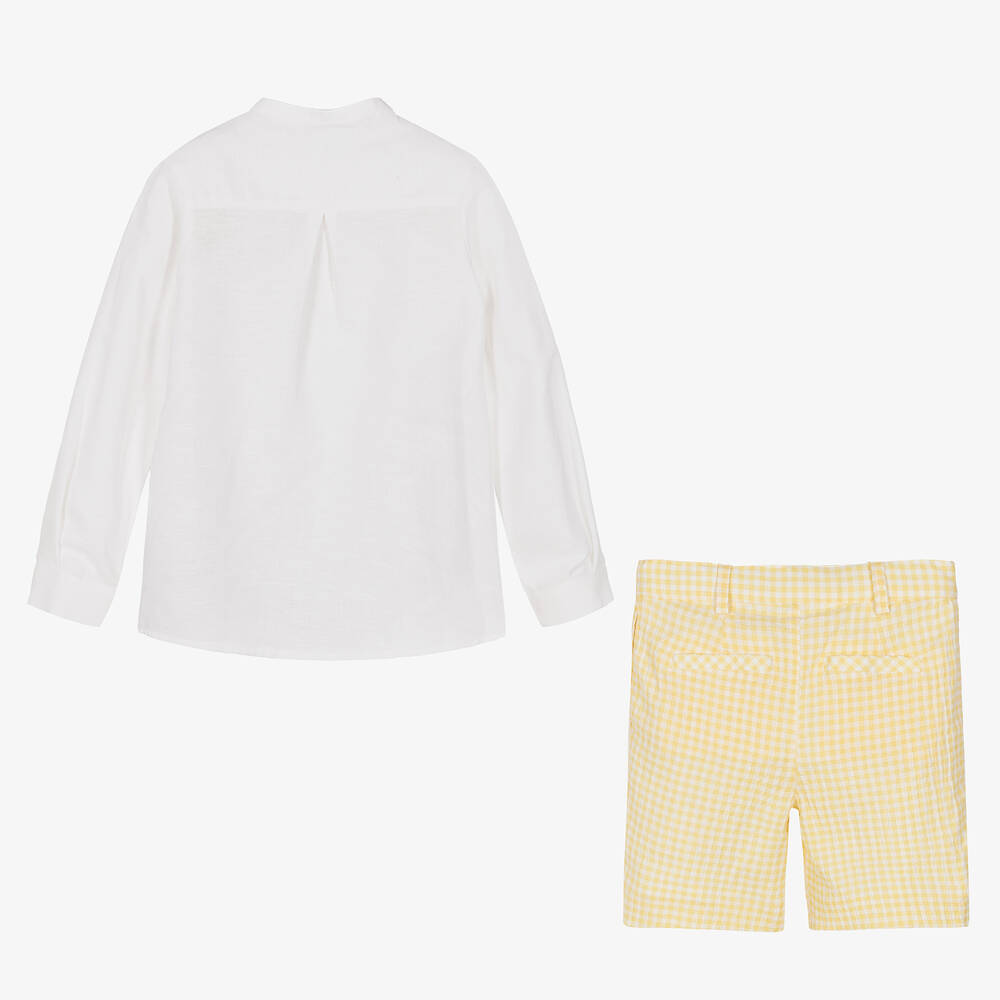 Foque-Boys White & Yellow Gingham Shorts Set | Childrensalon Outlet