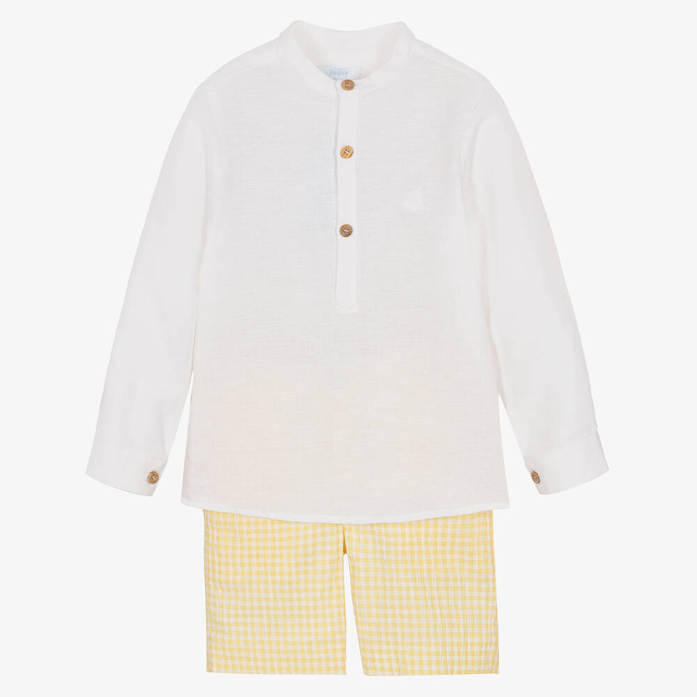 Foque - Top & Vichy-Shorts Set in Weiß/Gelb | Childrensalon