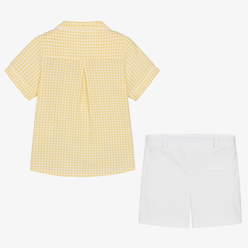 فوكيه-طقم شورت قطن لون أصفر وأبيض للأولاد | Childrensalon Outlet