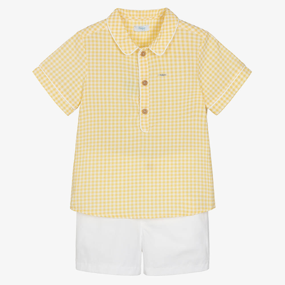 Foque - Boys Yellow & White Cotton Shorts Set | Childrensalon