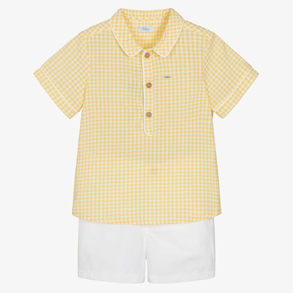 Foque-Boys Yellow & White Cotton Shorts Set | Childrensalon Outlet