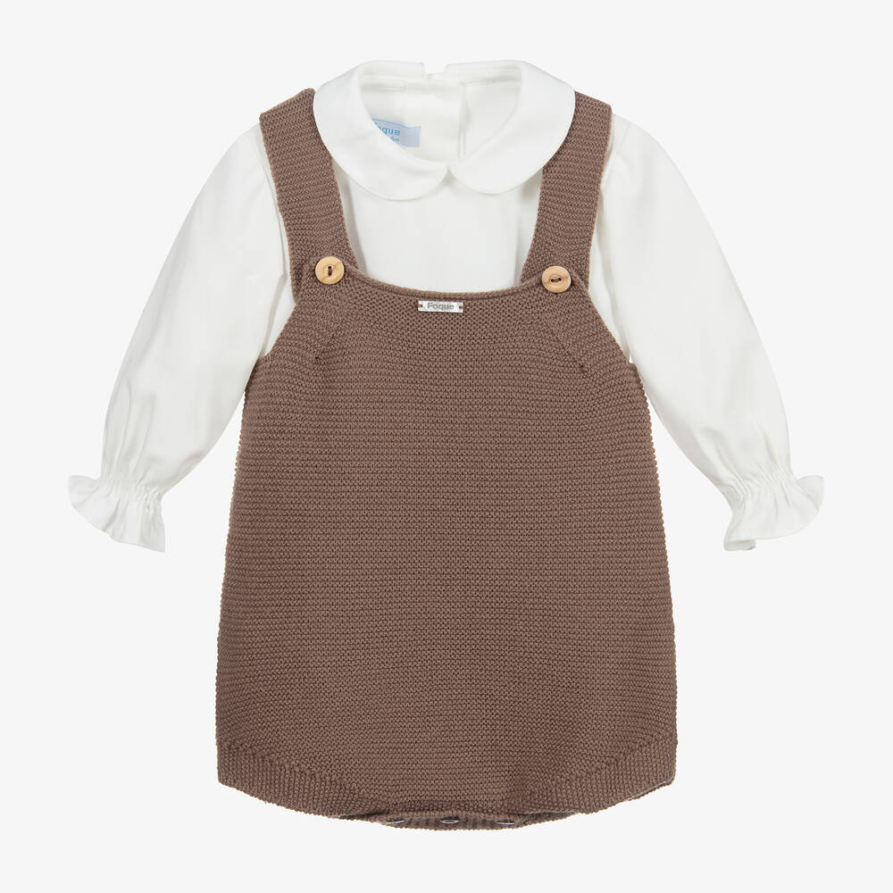 Foque - Комплект с коричневым комбинезоном на лямках и рубашкой | Childrensalon