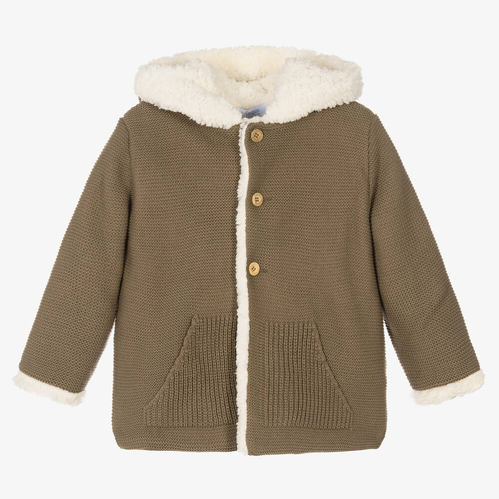 Foque - Brown Knitted Hooded Coat | Childrensalon