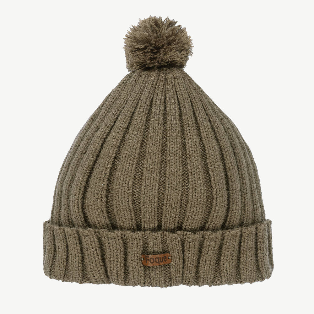 Foque - Brown Knitted Pom-Pom Hat | Childrensalon