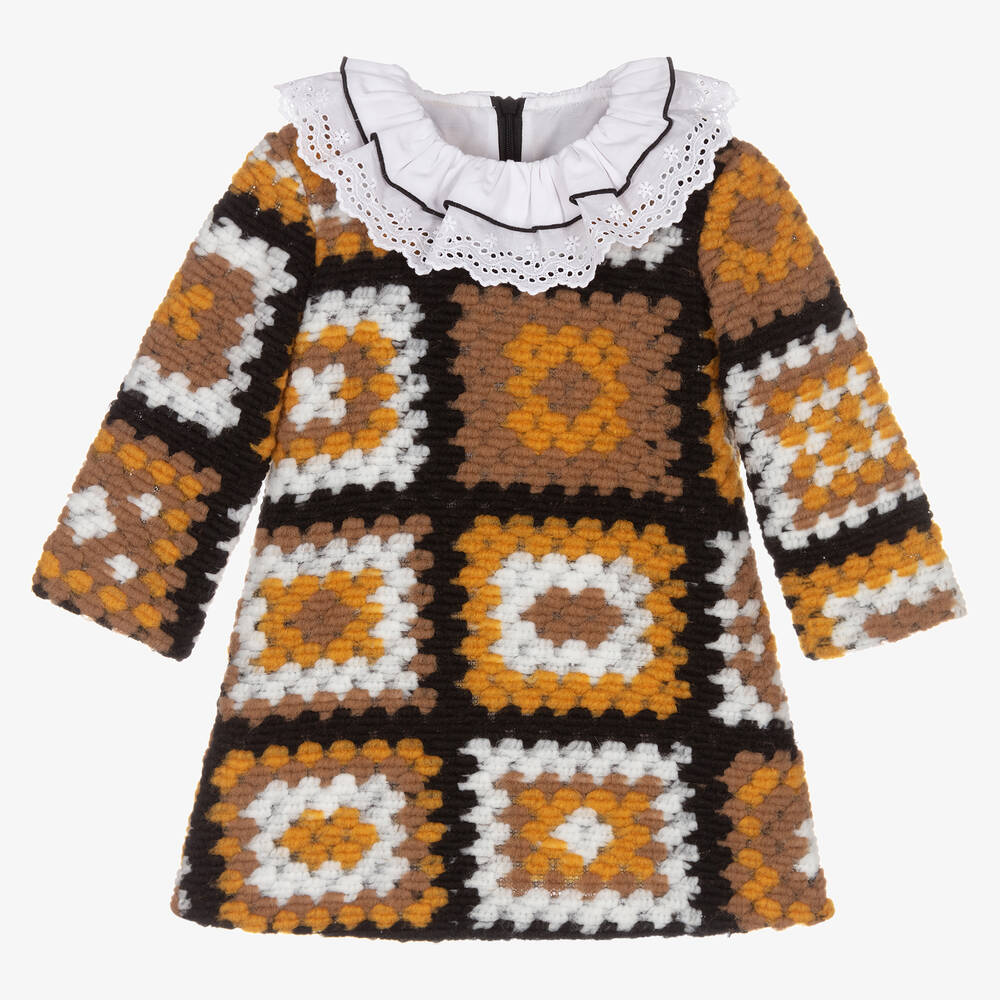Foque - Robe marron et jaune crochet | Childrensalon