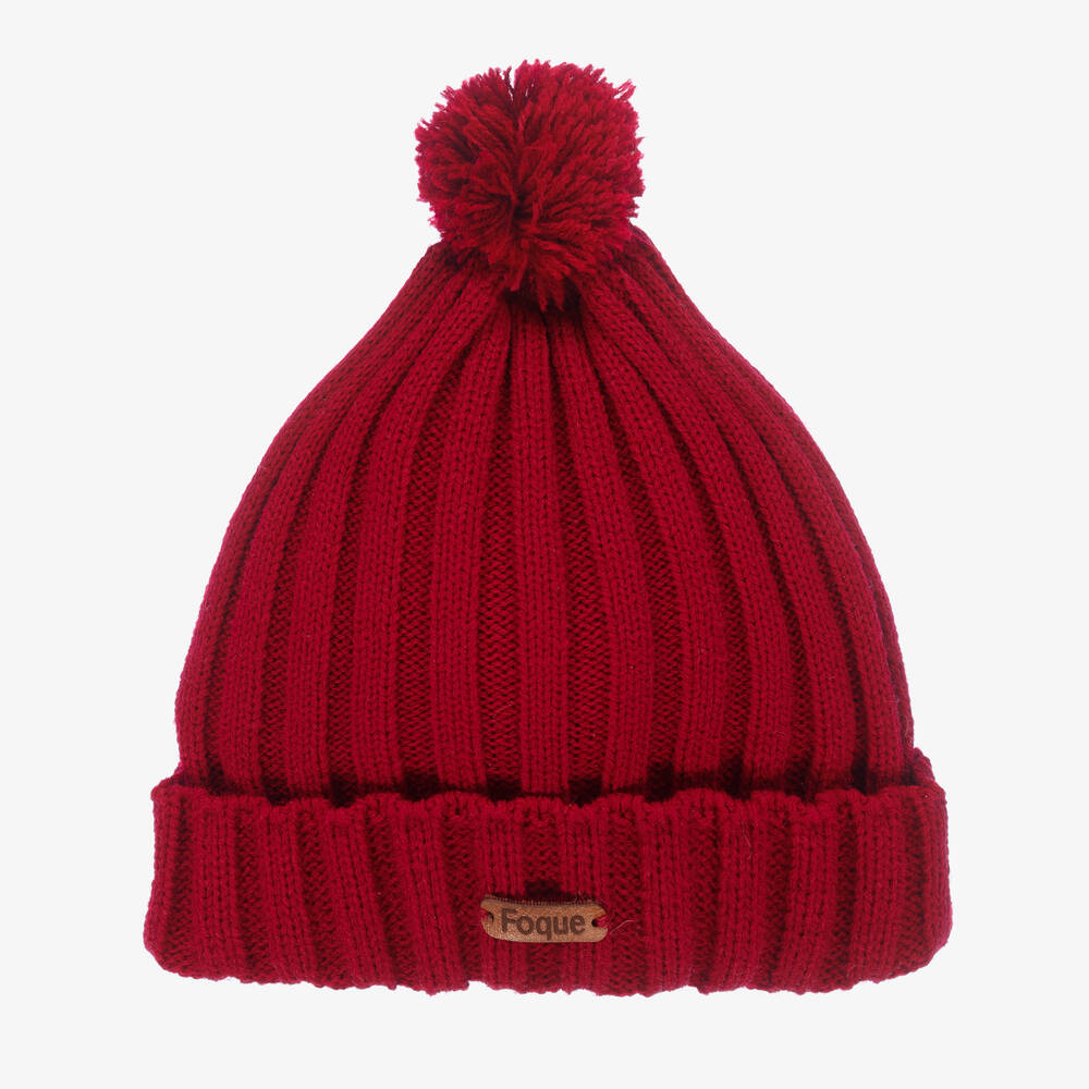 Foque - Bonnet bordeaux en maille à pompon | Childrensalon