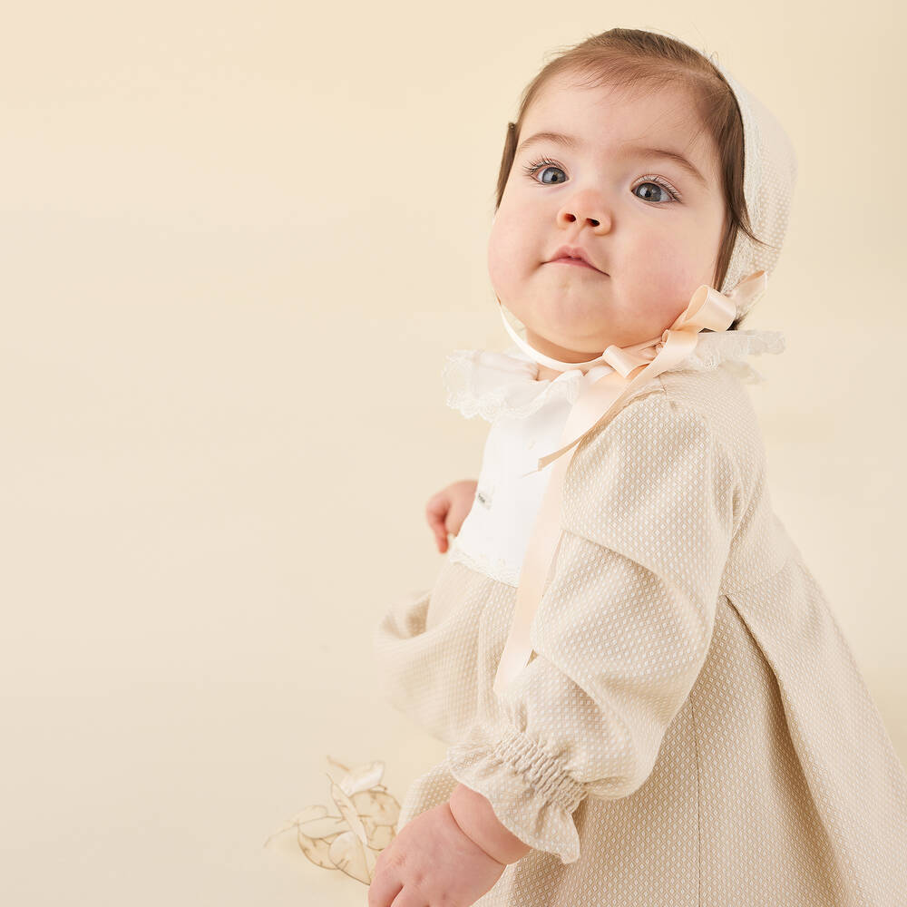 Foque-Girls Beige Cotton Bonnet | Childrensalon Outlet