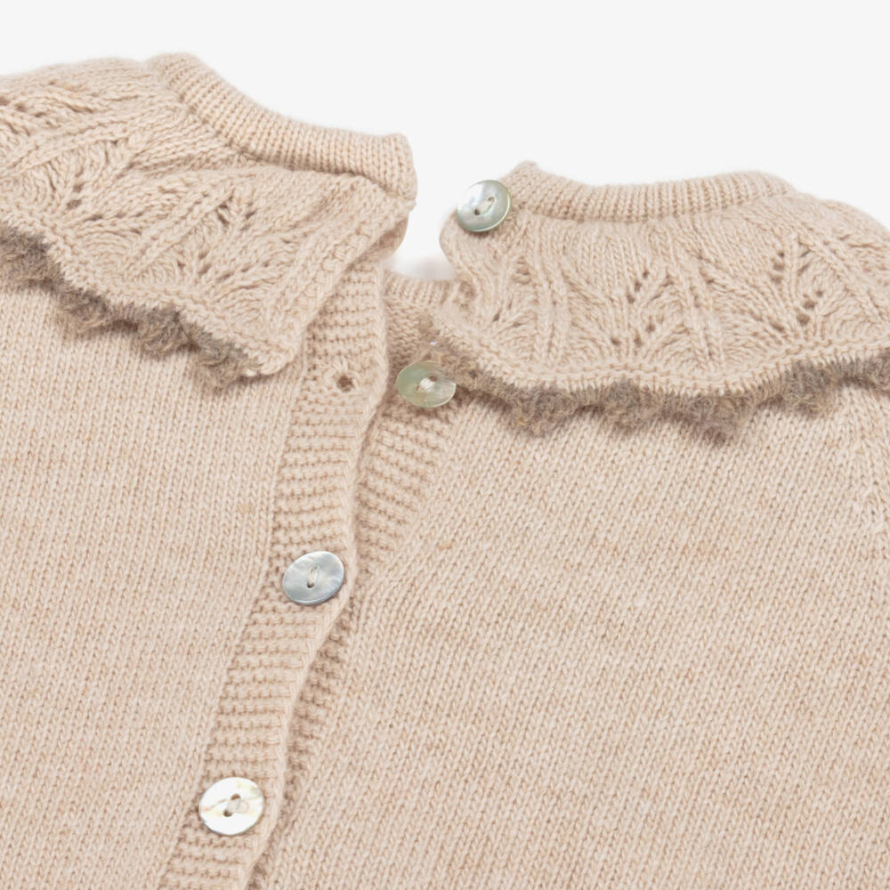 Foque-Girls Beige Deer Knitted Dress | Childrensalon Outlet
