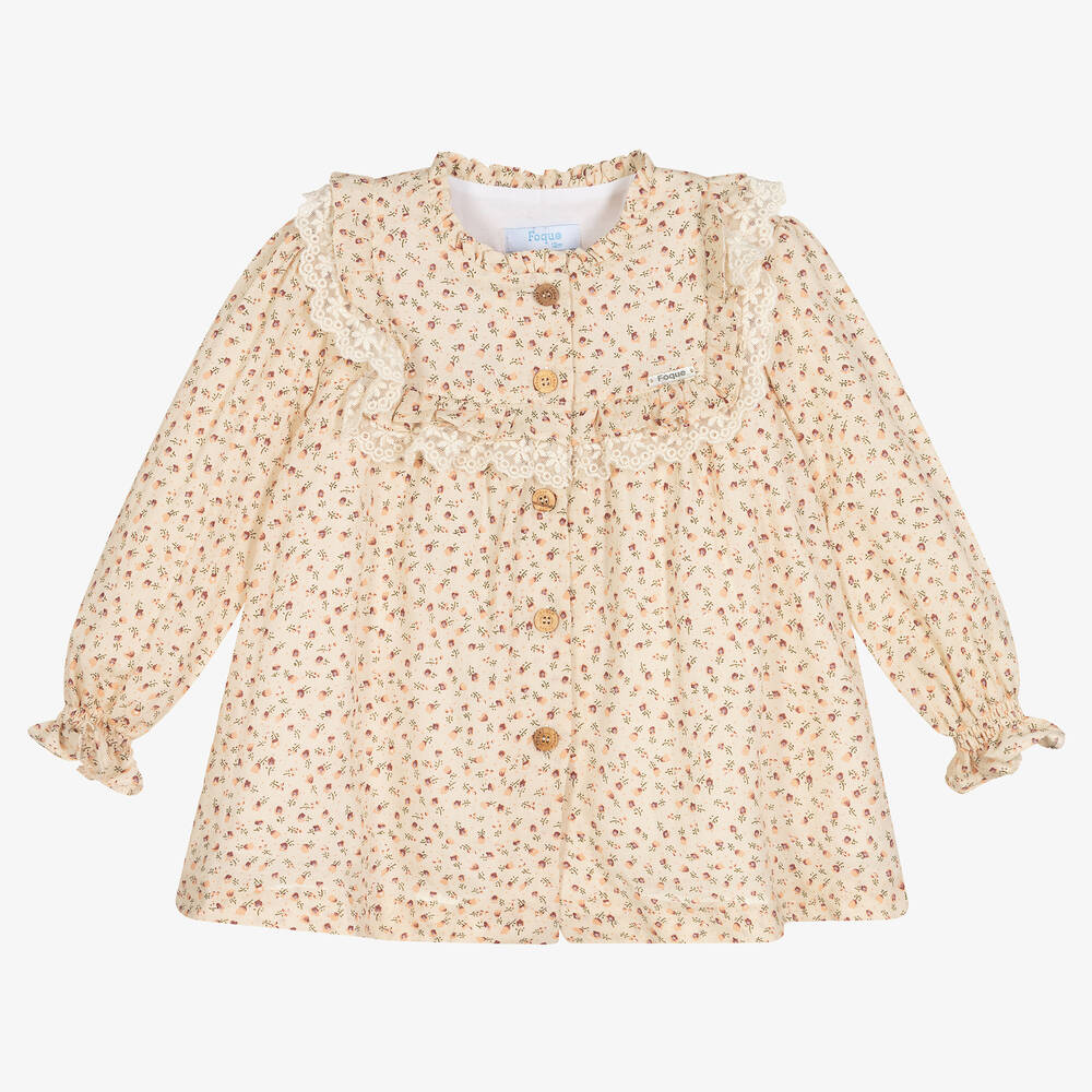 Foque-Girls Beige Floral Dress | Childrensalon Outlet