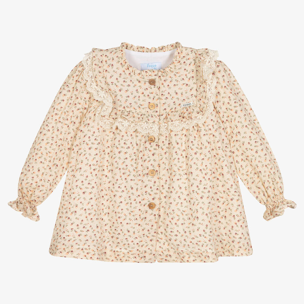 Foque - Girls Beige Floral Dress | Childrensalon