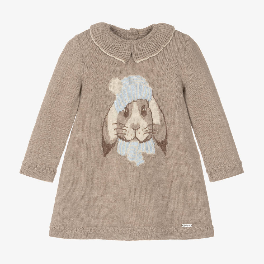 Foque - Girls Beige Knitted Bunny Dress | Childrensalon