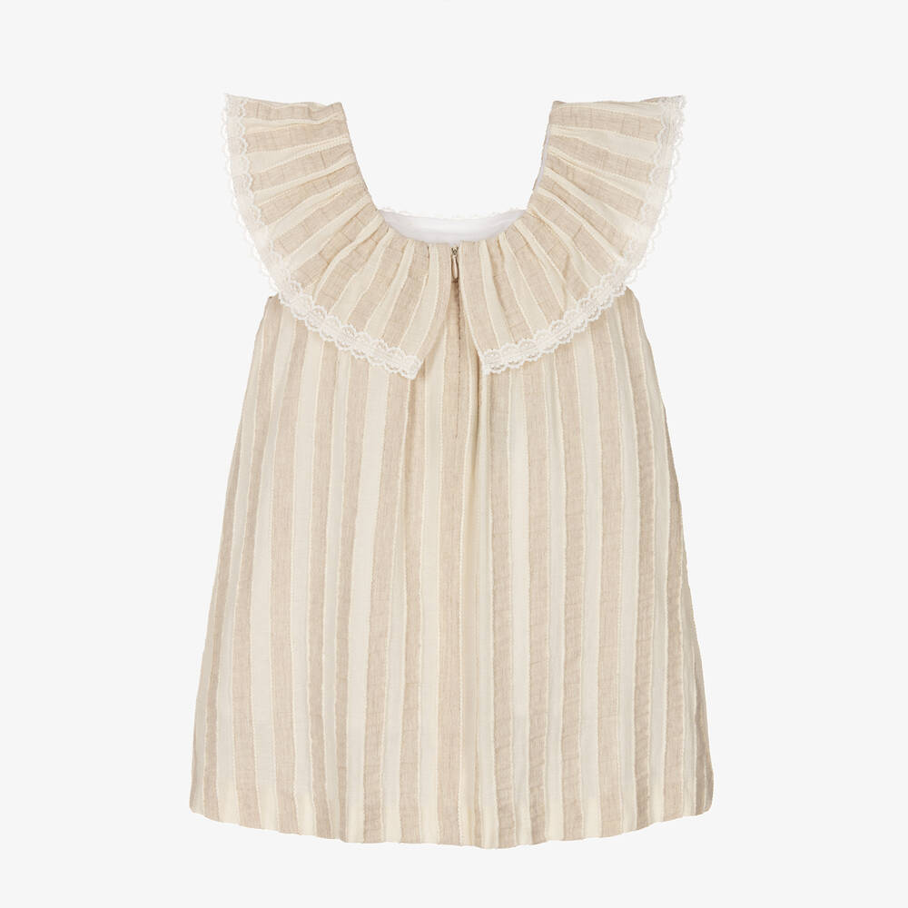 Foque-فستان مزيج قطن وفيسكوز مقلم لون بيج وعاجي | Childrensalon Outlet