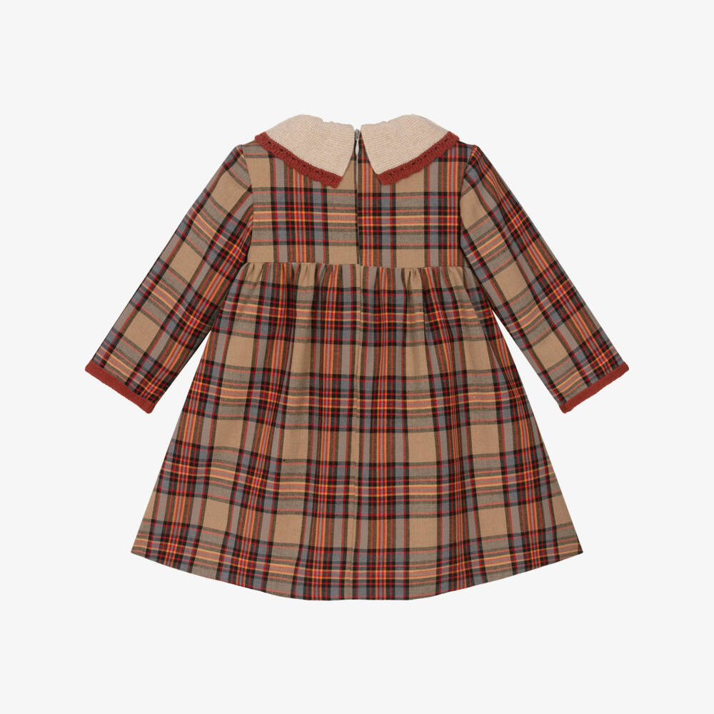 Foque-Girls Beige & Tan Brown Tartan Cotton Dress | Childrensalon Outlet