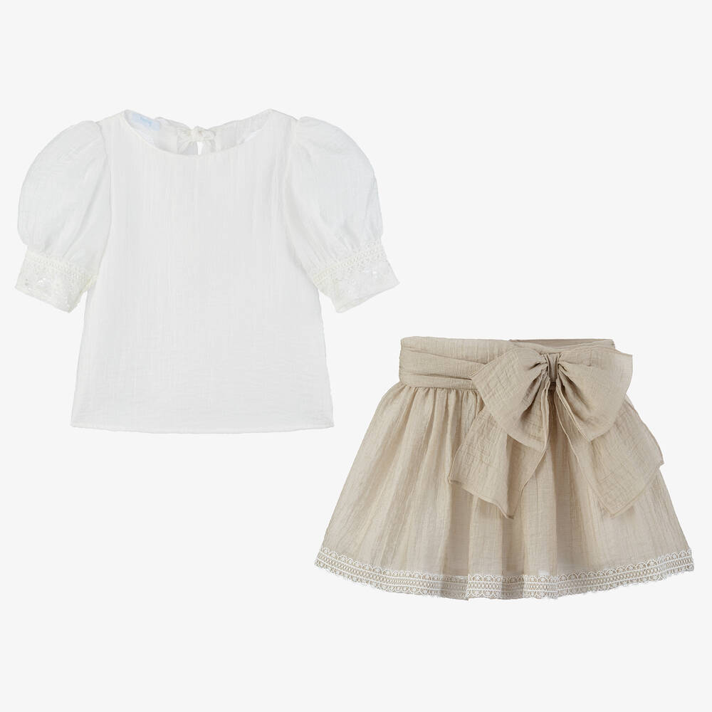 فوكيه-طقم تنورة مزيج فيسكوز لون بيج | Childrensalon Outlet